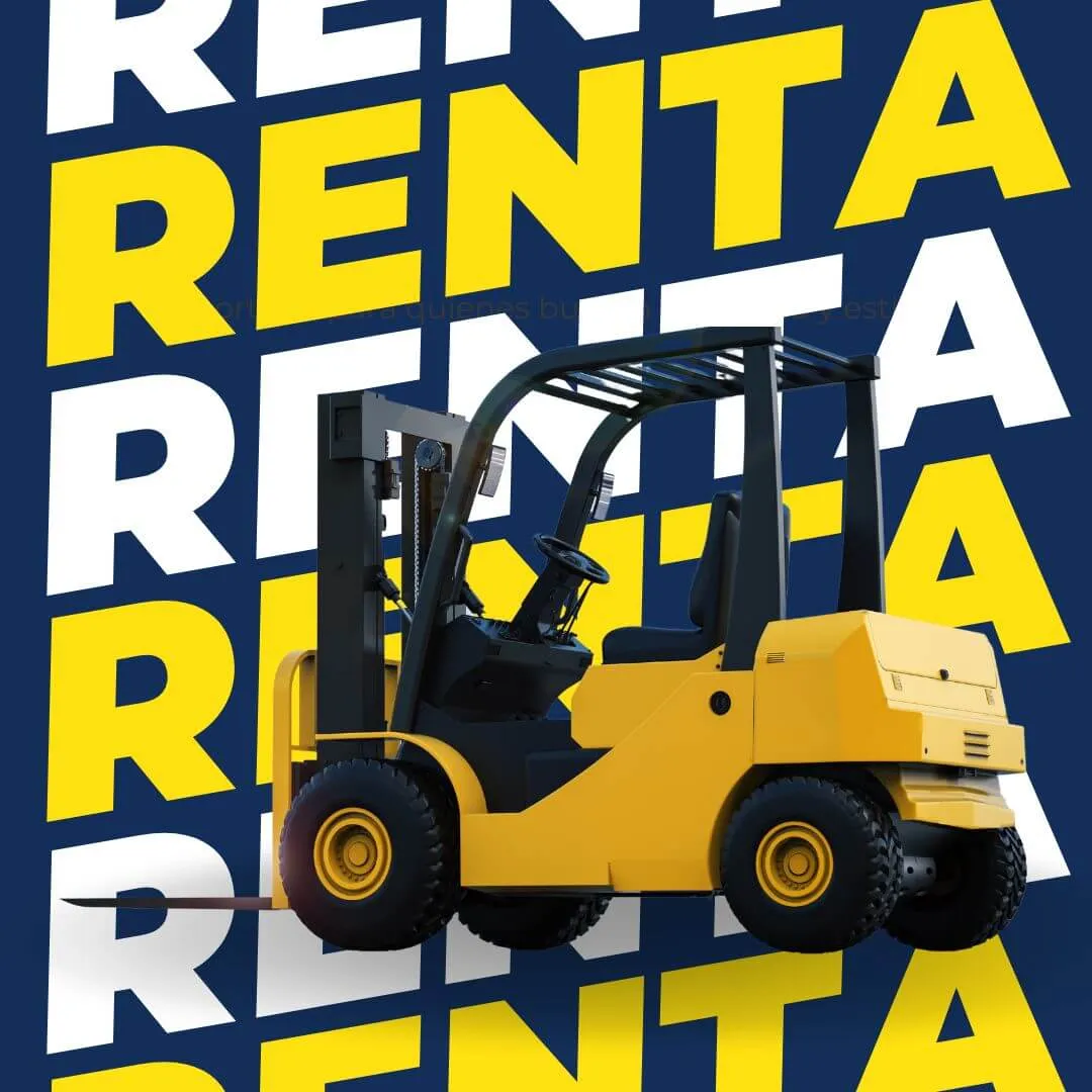 Montacargas disponible para renta en operación dentro de una nave industrial.
